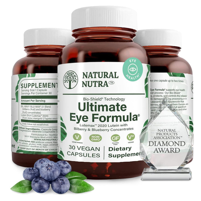 Natural Nutra Eye Health Supplement - Bilberry & Blueberry for Day & Night Vision, Vegan & Non-GMO