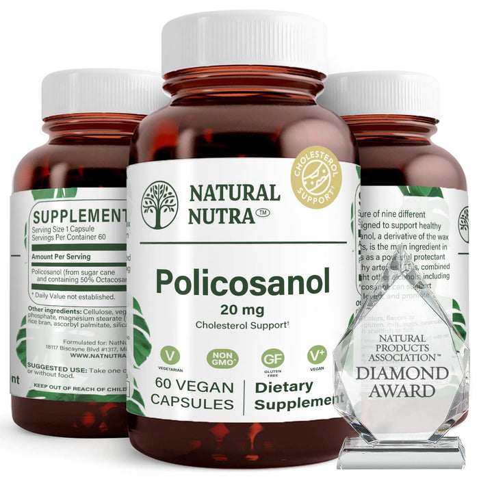 Natural Nutra Policosanol 20mg with Octacosanol – 60 Vegan Capsules