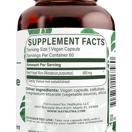Natural Nutra Red Yeast Rice Extract 600 mg, 120 Capsules (2-Pack) – Gluten Free