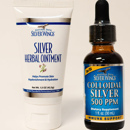 Natural Path Silver Wings: Colloidal Silver 500 ppm (1 oz) + Immune Support Plus Herbal Ointment 250 ppm (1.5 oz)