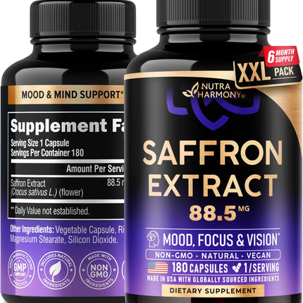 Natural Saffron Supplements 88.5 mg | Mood, Focus, Vision Support | Made in USA