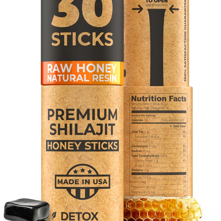 NATURAL SHILAJIT Honey Sticks – Shilajit Resin with Raw Honey, Fulvic Acid & Minerals (30 Sticks)