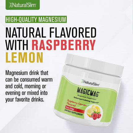 NaturalSlim MagicMag Raspberry Lemon Magnesium Citrate Powder - 8oz Drink Mix