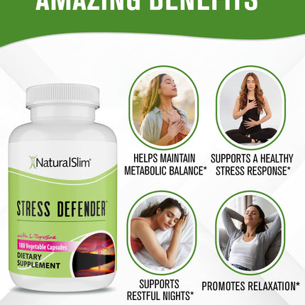 NaturalSlim Stress Defender – Stress Relief & Cortisol Support | 3-Pack, 180 Vegetarian Capsules