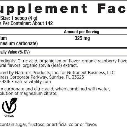 Natural-Vitality Calm Magnesium Citrate Powder – Raspberry Lemon, 20 oz | Vegan & Non-GMO