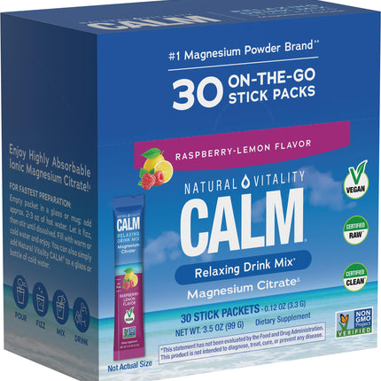 Natural Vitality CALM Magnesium Citrate Drink Mix – Raspberry Lemon, 30 Packets