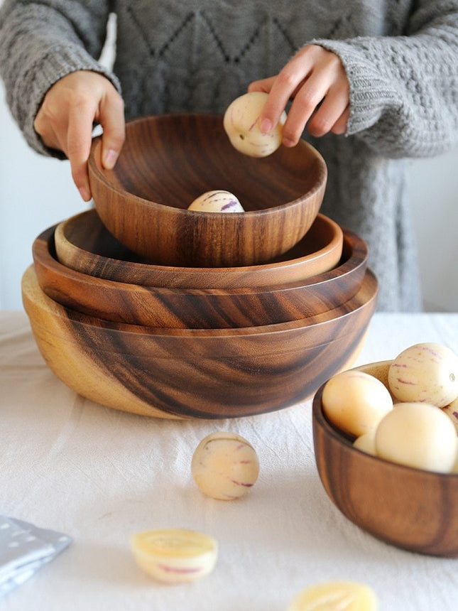 Natural Wooden Bowl, Sustainable Household Fruit Bowl, Salad Bowl for Home & Restaurant, Wooden Kitchen Utensils