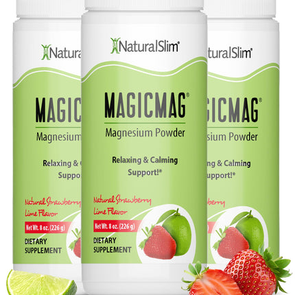 NaturalSlim MagicMag Magnesium Citrate Powder – Strawberry Lime Flavor, 8oz Drink Mix (3 Pack)