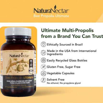 NaturaNectar Ultimate Bee Propolis Capsules - NSF Certified, Gluten-Free (60pcs)