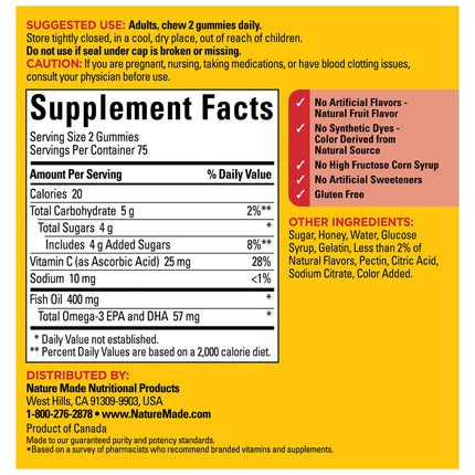 Nature Made Fish Oil Omega-3 Gummies - Heart Health (150 Count, 75-Day Supply)