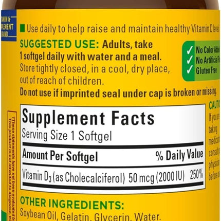Nature Made Vitamin D3 2000 IU Liquid Softgels – 90 ea (Pack of 2) | Vitamin D3 Supplement
