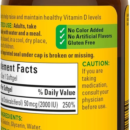 Nature Made Vitamin D3 2000 IU Liquid Softgels – 90 ea (Pack of 2) | Vitamin D3 Supplement