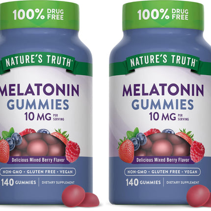 Nature's Truth Melatonin Gummies - 10mg, 140 Count, Berry - Vegan, Non-GMO & Gluten Free (Pack of 2)