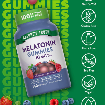 Nature's Truth Melatonin Gummies - 10mg, 140 Count, Berry - Vegan, Non-GMO & Gluten Free (Pack of 2)