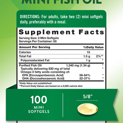 Nature's Truth Mini Fish Oil Omega-3 1340 mg | 100 Softgels | Burpless Lemon (Pack of 2)