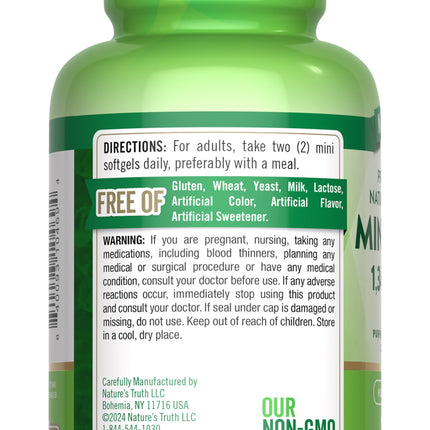 Nature's Truth Mini Fish Oil Omega-3 1340 mg | 100 Softgels | Burpless Lemon (Pack of 2)
