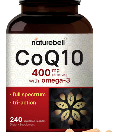 NatureBell CoQ10 400mg with Omega-3 – 240 Capsules | Extra Strength, High Absorption CoQ10 for Heart Health & Energy
