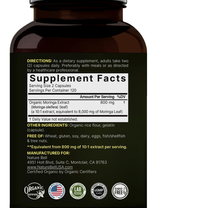 NatureBell Pure Moringa Capsules – 8,000mg per Serving, 2-Pack, Organic
