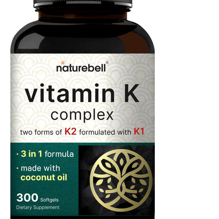 NatureBell Vitamin K Complex K1+K2 (MK-7/MK-4) 2600mcg | 300 Softgels | Non-GMO