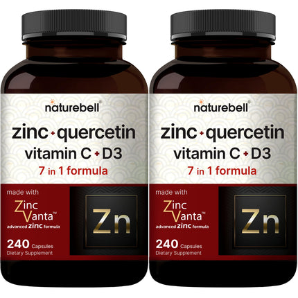 NatureBell Zinc Quercetin 480 Capsules (2 Pack) - 4-in-1 Immune Support