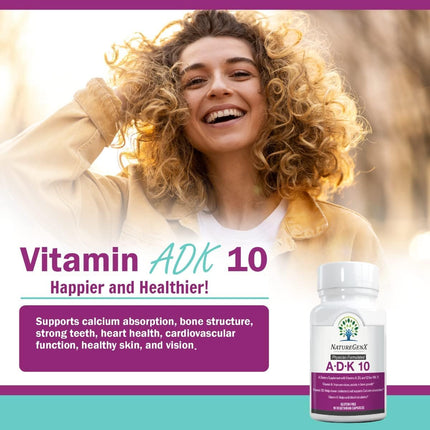 NatureGenX ADK10 – High Potency Vitamin ADK (D3 10,000 IU, K2 MK-7) | Bone, Immune & Heart Support | 90 Capsules