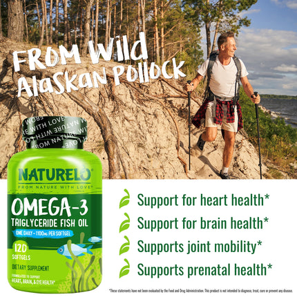 NATURELO Burpless Omega-3 Fish Oil - 1100mg TG EPA + DHA | 120 Softgels | 4 Months Supply
