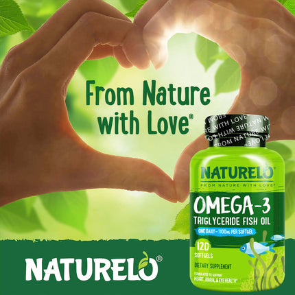 NATURELO Burpless Omega-3 Fish Oil - 1100mg TG EPA + DHA | 120 Softgels | 4 Months Supply