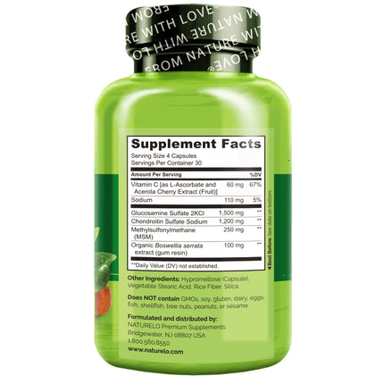 NATURELO Glucosamine Chondroitin MSM with Boswellia – Joint Support (120 Caps)