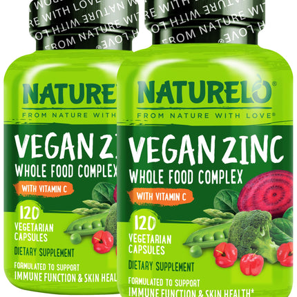 NATURELO Vegan Zinc Immune Support Capsules – Pack of 2 (120 Capsules)