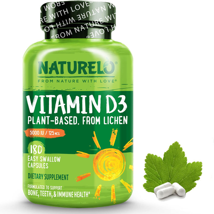 Naturelo Vitamin D3 5000 IU – Plant-Based from Lichen | Vegan D3, 180 Capsules