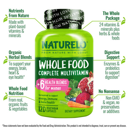 Naturelo Whole Food Multivitamin for Women – Plant-Based Vitamins, Organic Extracts & Vegan, Non-GMO