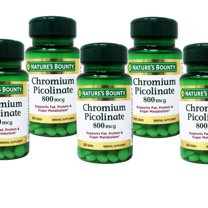 Nature's Bounty Chromium Picolinate 800 mcg Tablets – Pack of 5 (50 ea)