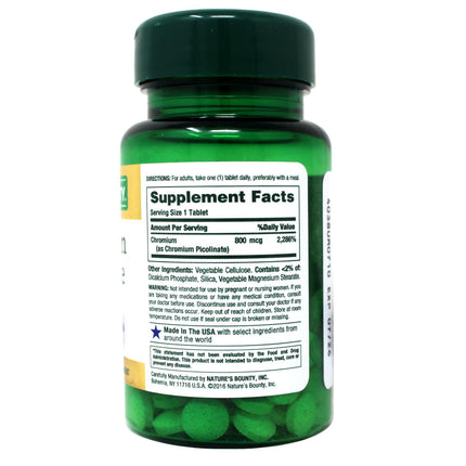 Nature's Bounty Chromium Picolinate 800 mcg Tablets – Pack of 5 (50 ea)