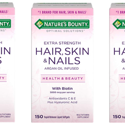 Nature's Bounty Extra Strength Hair Skin Nails, 150 Count, Pack of 3
