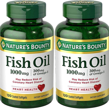 Nature's Bounty Fish Oil Odorless 1000 mg - 240 Softgels (2 x 120 Count Bottles)