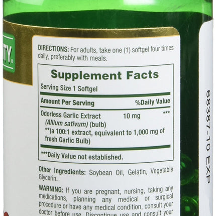Nature's Bounty Garlic Extract 1000 mg | 100 Rapid Release Softgels (Pack 4)