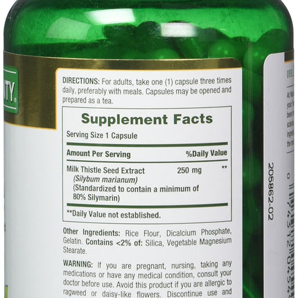 Nature's Bounty Milk Thistle 250 mg Capsules — Pack of 2 (400 capsules)