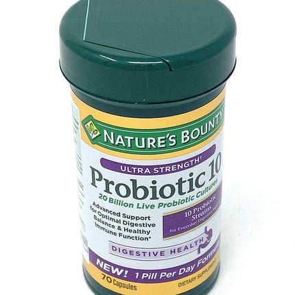 Nature's Bounty Probiotic 10 Ultra Strength - 70 Capsules, 20 Billion Cultures, 10 Strains
