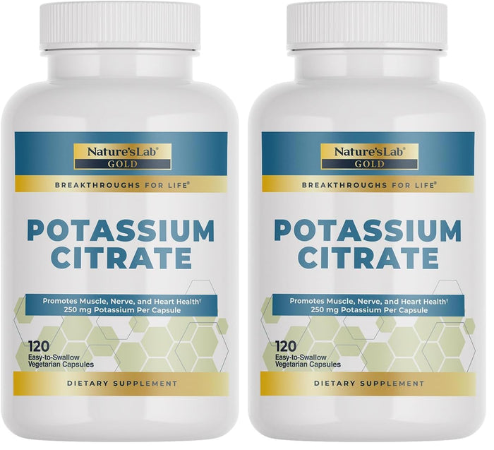 Nature's Lab Gold Potassium Citrate 250mg - 120 Capsules (Pack of 2) - Heart, Nerve & Muscle Support