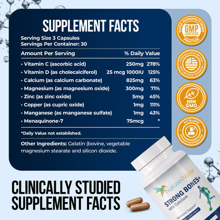 Nature's Nectar Bone & Joint Supplements – Calcium, Vitamin D, Magnesium & Strontium | 90 Caps