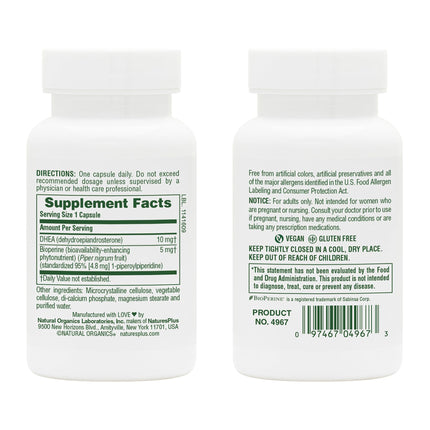 Natures Plus DHEA 10 with Bioperine – 10 mg, 90 Vegetarian Capsules (Gluten-Free) – 2-Pack