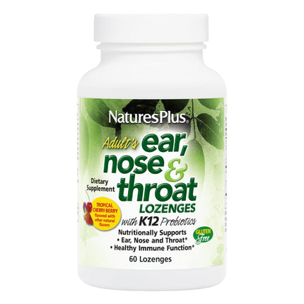 Natures Plus Ear Nose Throat Lozenges with K12 Probiotics - 60 Count - Gluten Free - 30 Servings