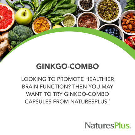 Natures Plus Gingko-Combo - 120 mg, 60 Vegan Capsules | Ginkgo Biloba, Vegetarian & Gluten-Free - 60 Servings