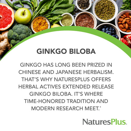 Natures Plus Herbal Actives Ginkgo Biloba 120 mg – Extended Release | 60 Vegan Tablets | Gluten-Free