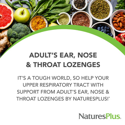 Natures Plus Ear Nose Throat Lozenges with K12 Probiotics - 60 Count - Gluten Free - 30 Servings