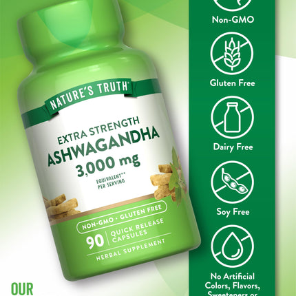 Nature's Truth Ashwagandha Capsules 3000mg – Extra Strength (90 Count) Pack of 2 | Black Pepper, Non-GMO & Gluten Free