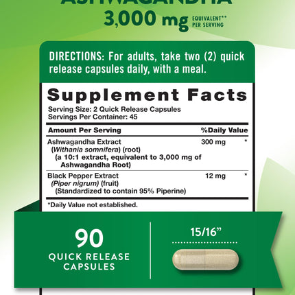 Nature's Truth Ashwagandha Capsules 3000mg – Extra Strength (90 Count) Pack of 2 | Black Pepper, Non-GMO & Gluten Free
