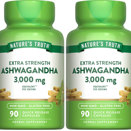 Nature's Truth Ashwagandha Capsules 3000mg – Extra Strength (90 Count) Pack of 2 | Black Pepper, Non-GMO & Gluten Free