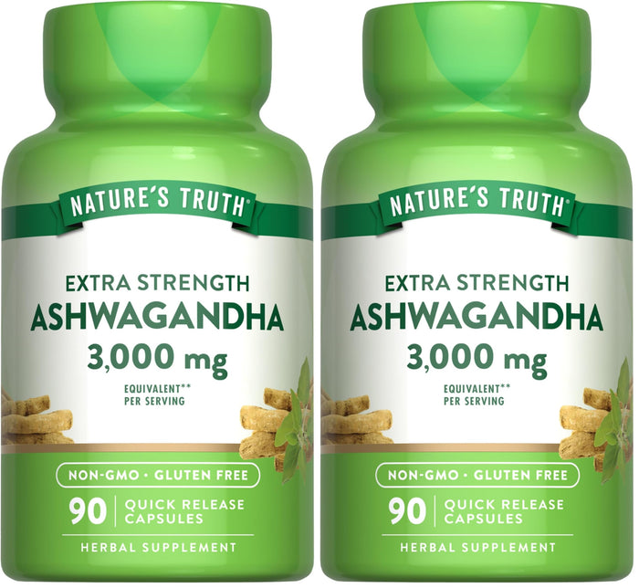 Nature's Truth Ashwagandha Capsules 3000mg – Extra Strength (90 Count) Pack of 2 | Black Pepper, Non-GMO & Gluten Free