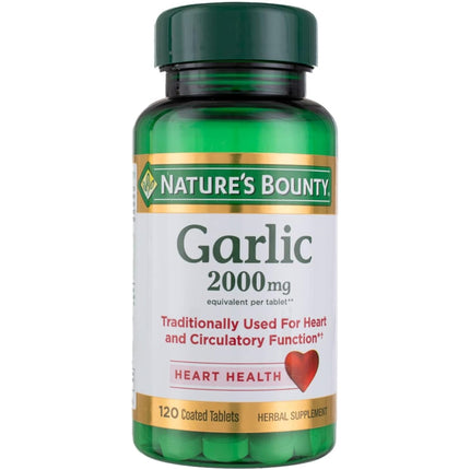 Nature's Bounty Garlic 2000 mg Odor-Free Tablets – 4 Pack (480 Total Tablets) | Heart Health Support